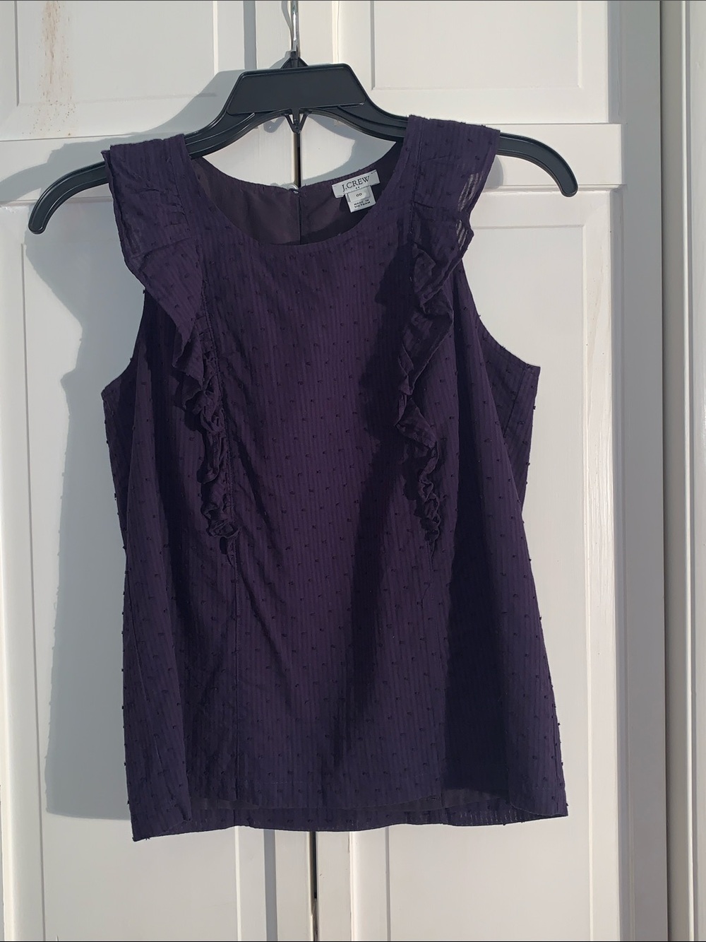 J. Crew Navy Blue Ruffled Sleeveless Scoop Neck Blouse